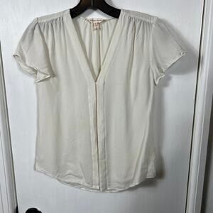Rebecca Taylor Women's Short Sleeve Silk Blouse with Pleat Front Cream Sz 00